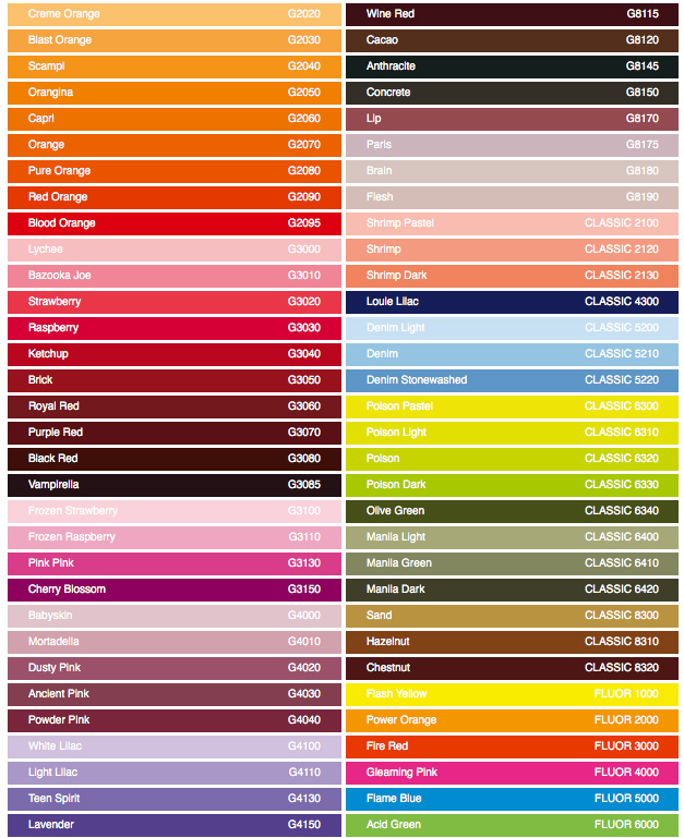 CottonPaperie color guide