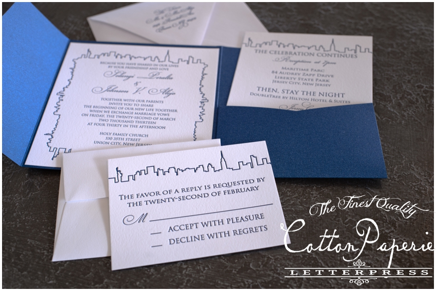 cottonpaperie letterpress wedding invitations with metallic envelopes and folios new york skyline cottonpaperie letterpress wedding invitations with metallic envelopes and folios, new york skyline