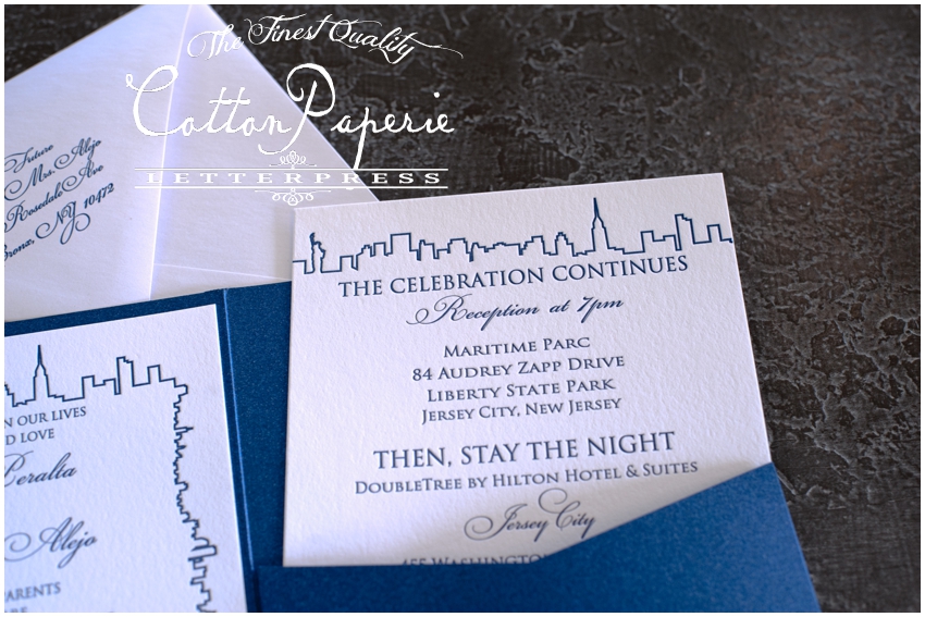 cottonpaperie letterpress wedding invitations with metallic envelopes and folios new york skyline cottonpaperie letterpress wedding invitations with metallic envelopes and folios, new york skyline