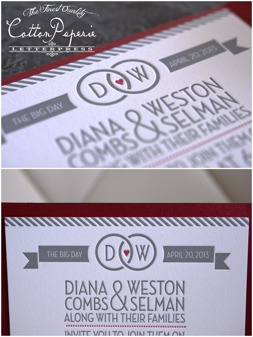 cottonpaperie letterpress wedding invitations with metallic envelopes and folios